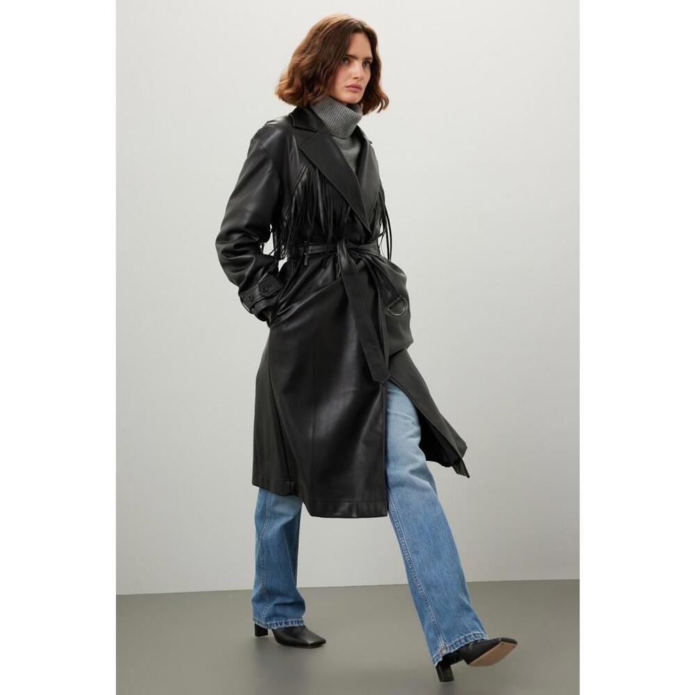 Jason Wu x RTR Black Vegan Leather Tie Waist Trench Coat Size M